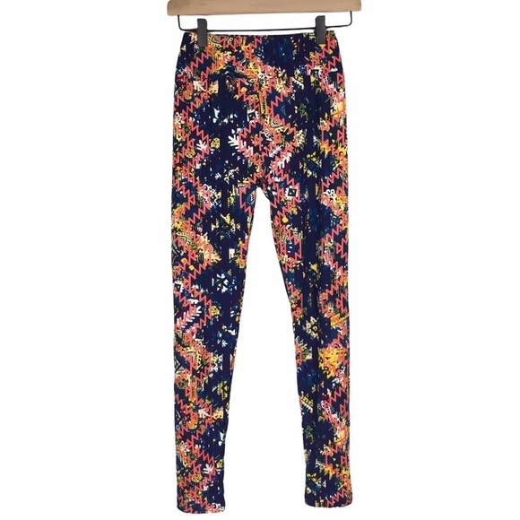 LULAROE Leggings OS One Size Aztec Southwestern Salmon Orange Blue Purple Yellow - Picture 2 of 9
